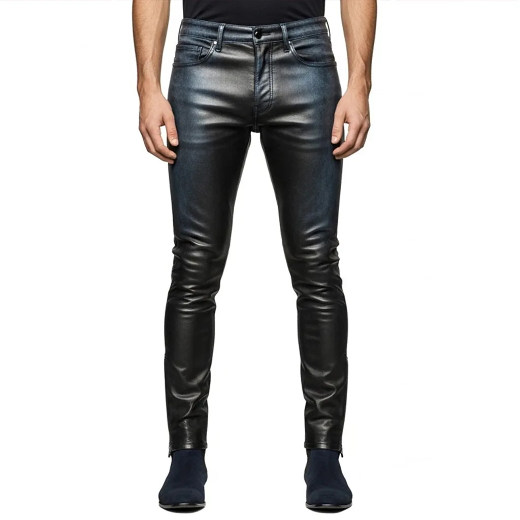 gradient slim-fit leather pants inkflare front view