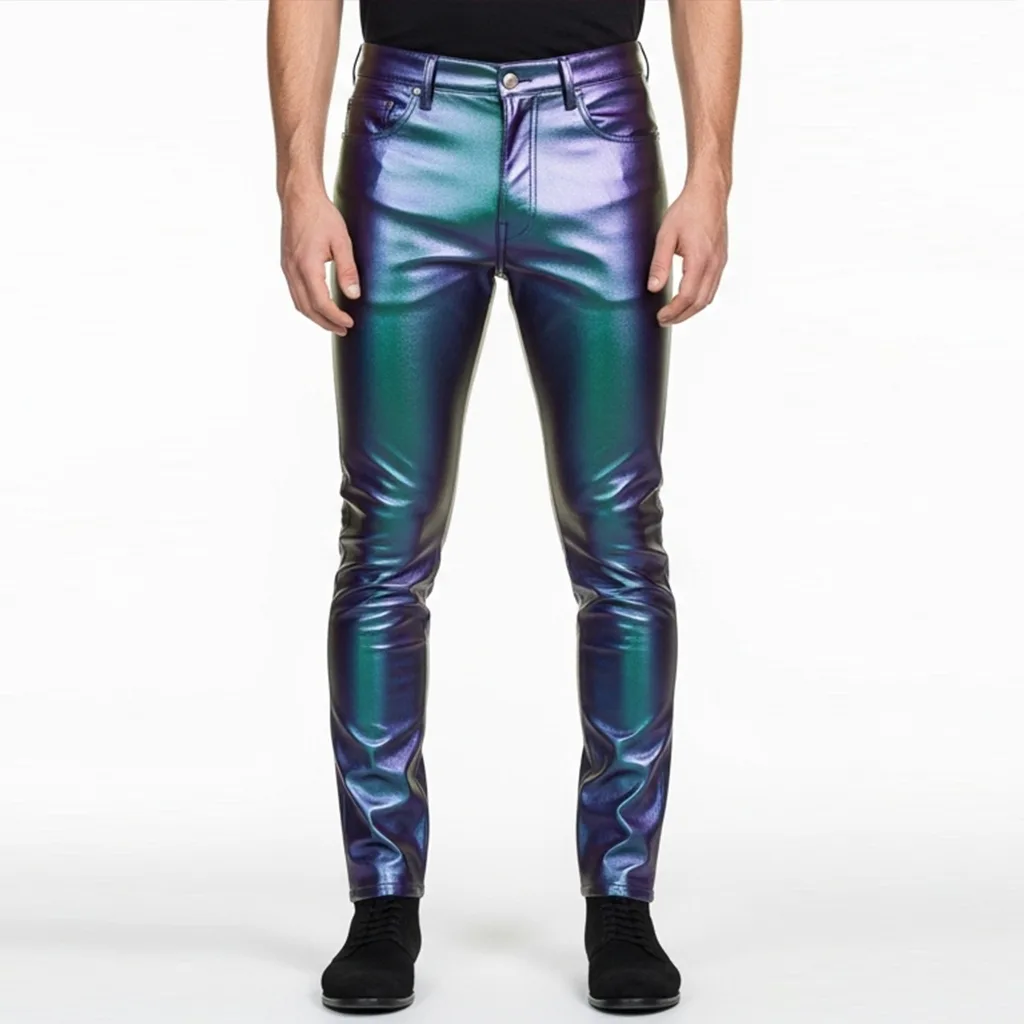 holographic slim-fit pants iridescent fade front view