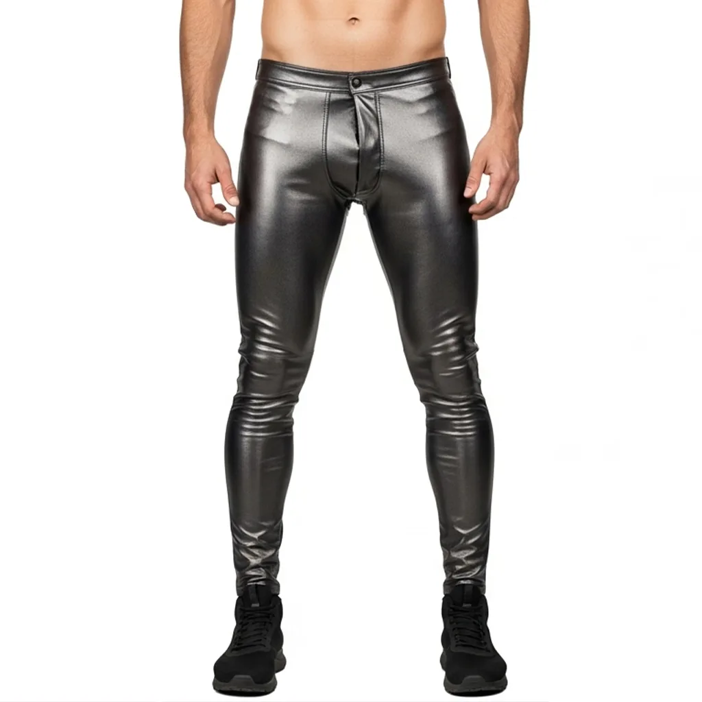 metallic skinny pants iron gaze front view
