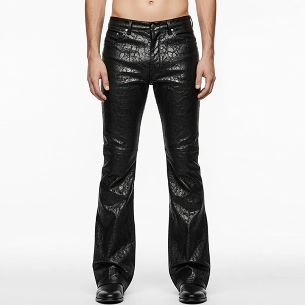 black embossed flare leather pants noir crush front view black embossed flare leather pants noir crush front view