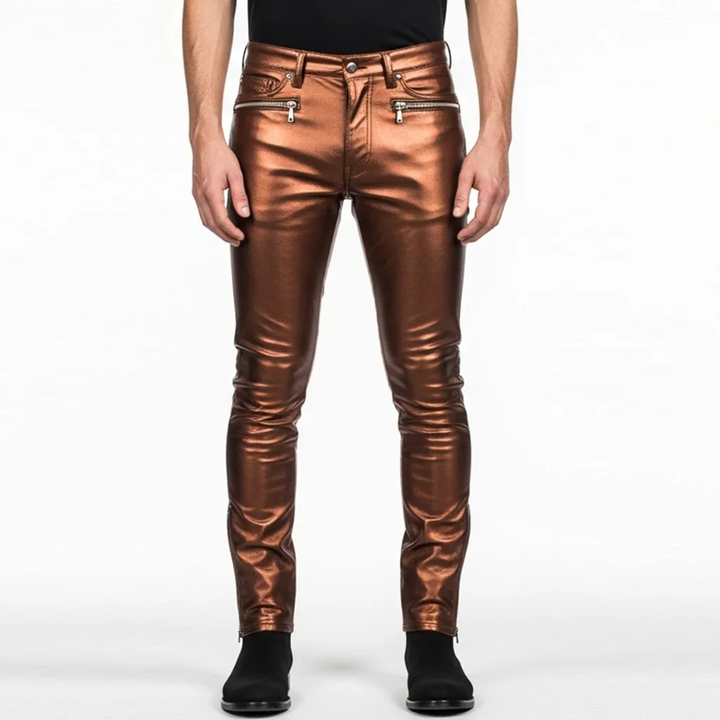 metallic copper skinny pants copper howl front view