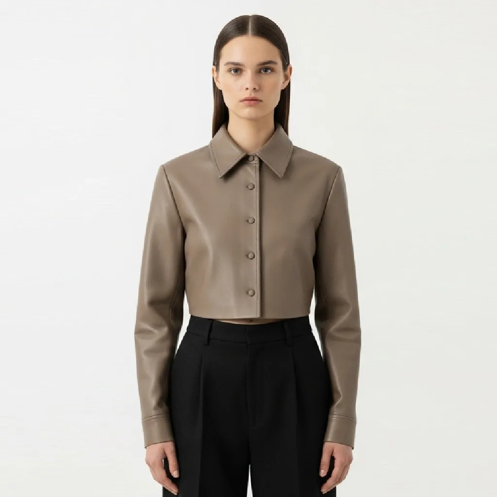 taupe cropped shirt taupe cutline front view