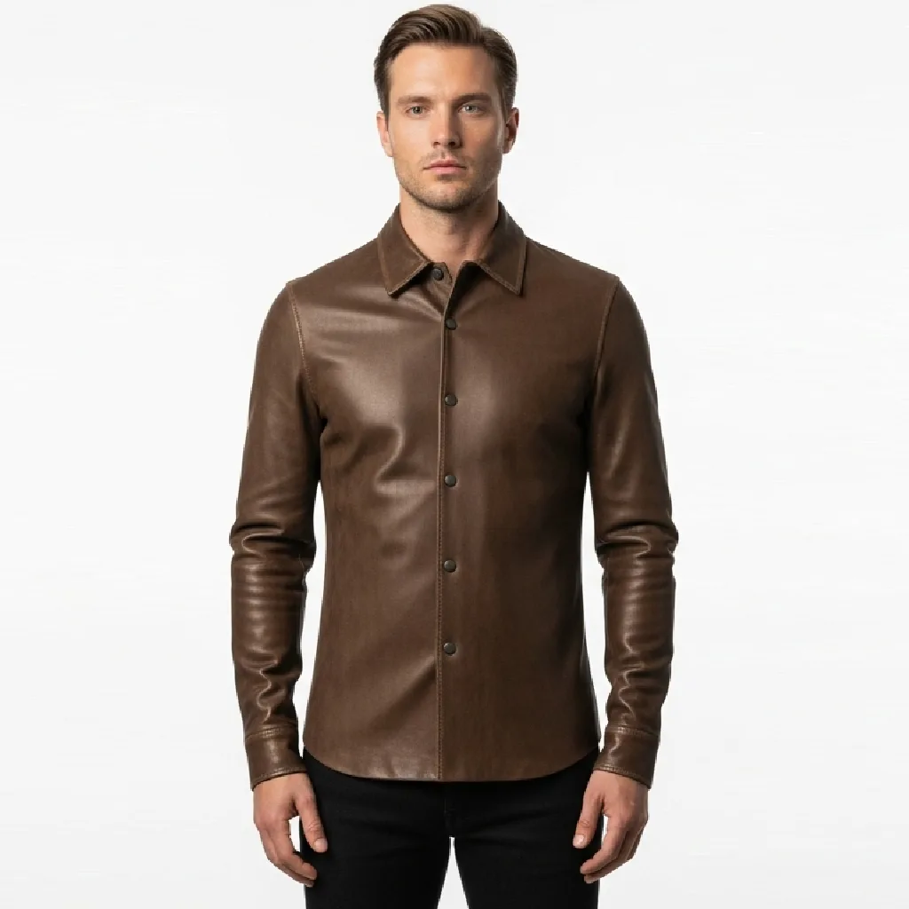 Custom Leather Shirt with Tailored Button Front