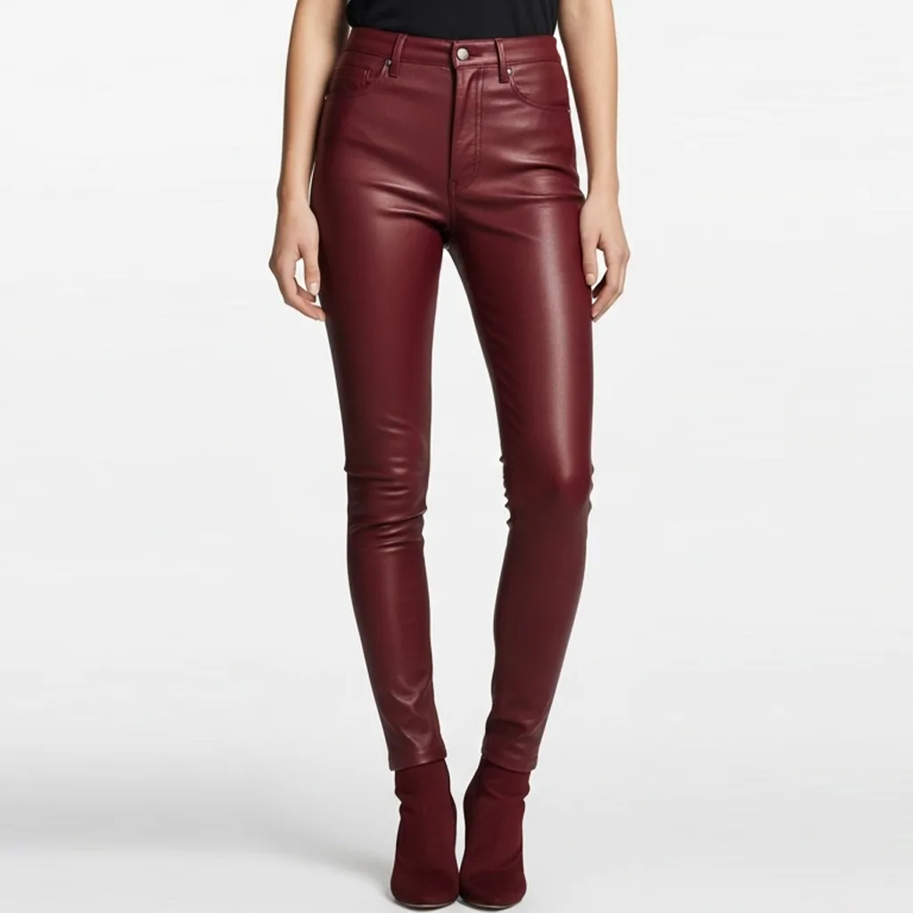 crimson faux leather pants crimson coil front view