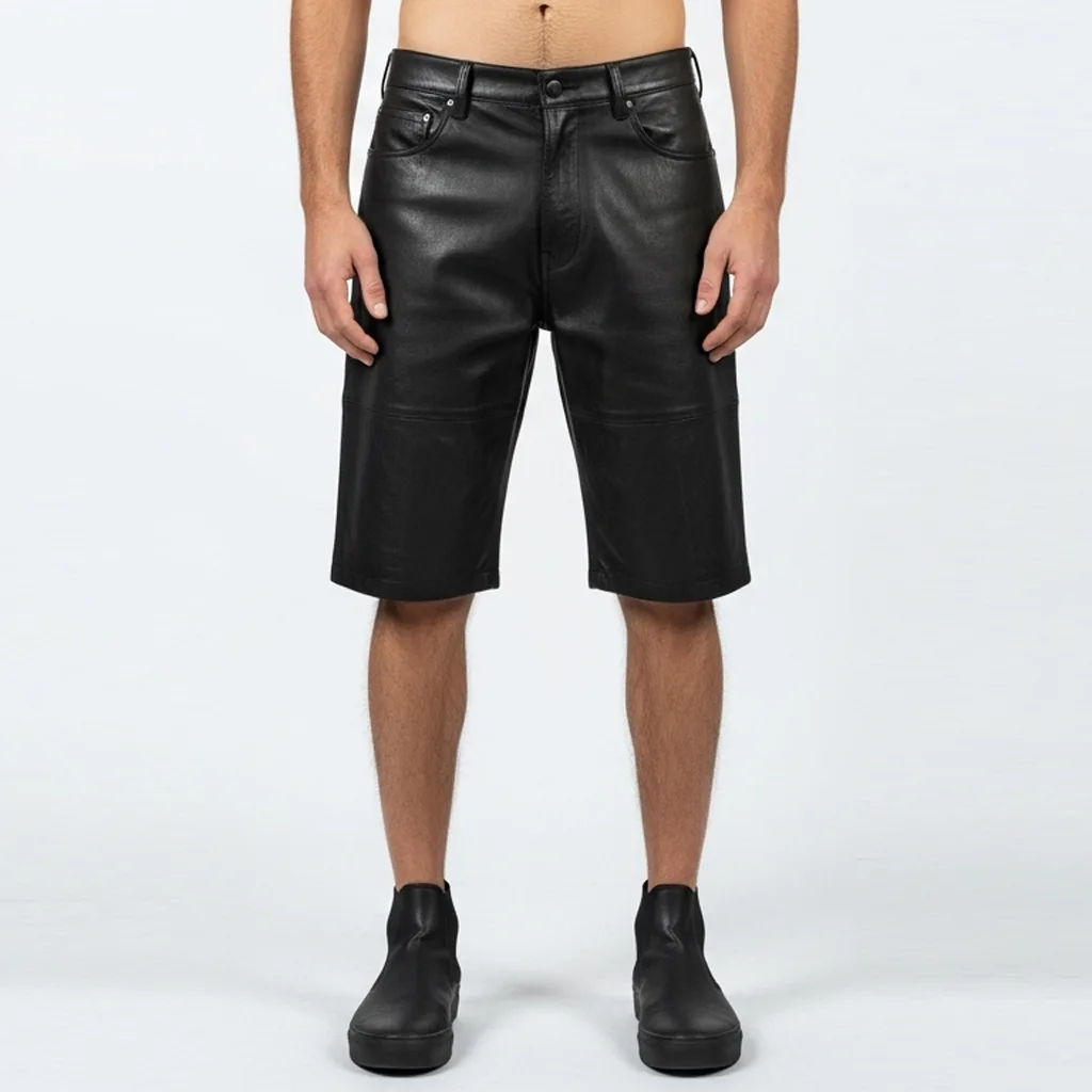 black leather shorts urban rift front view